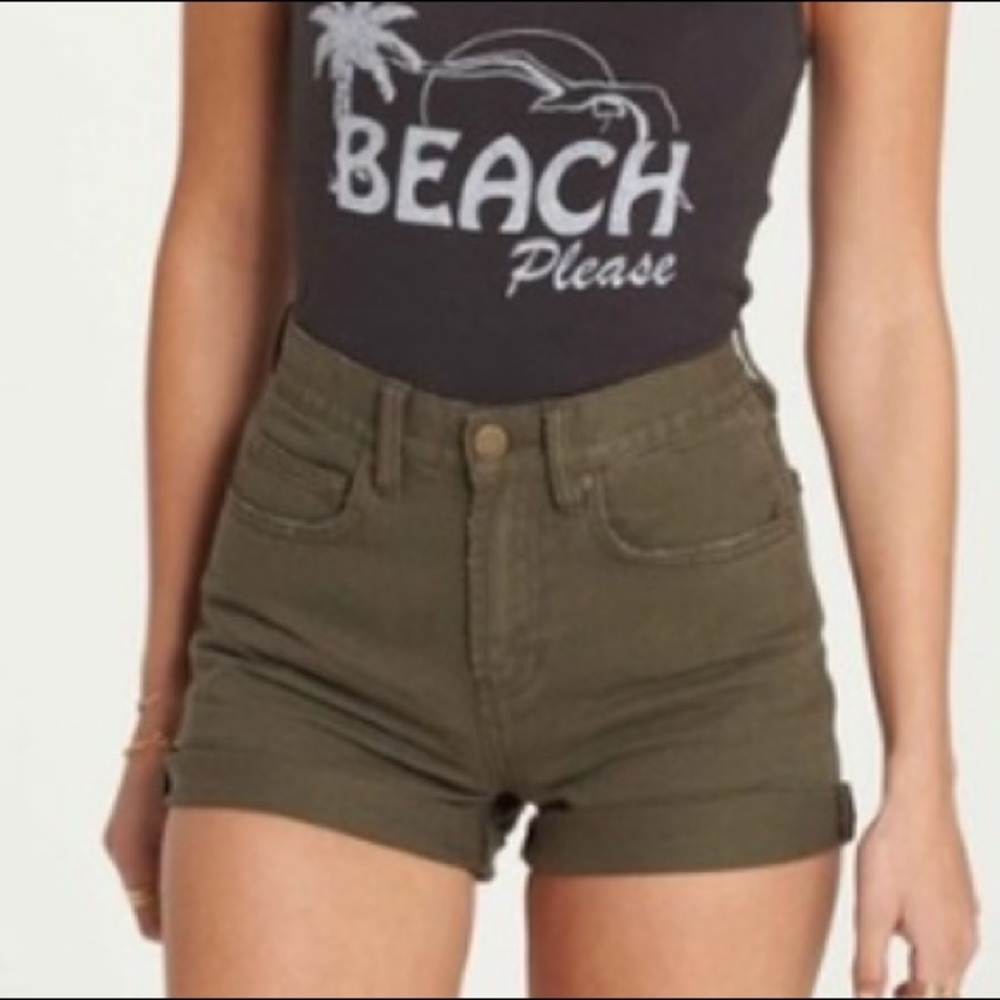 Billabong Olive Green Cuffed Mom Shorts